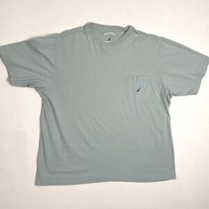 Nautica Men's Light Green Crew Neck Short-Sleeve Logo Pocket T-Shirt Large